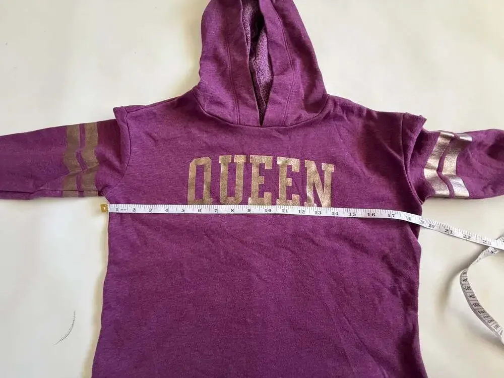 Children's Place Girls Purple Hoodie Size 10/12 Queen Gold Stripe Sleeves Y2K